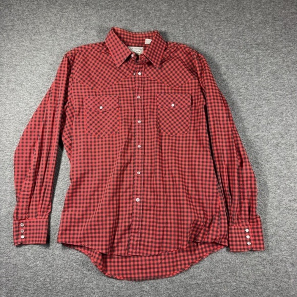 New Frontiers Big Yank Pearl Snap Shirt Mens Large L Red check Cowboy‎ Western